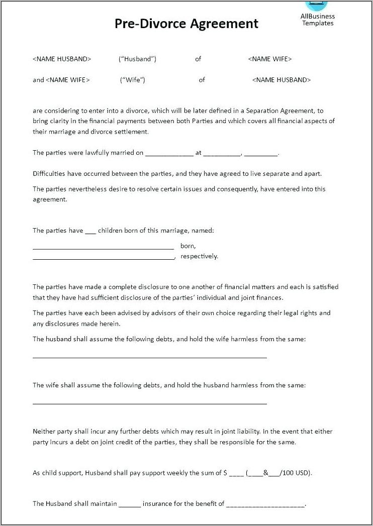 Virginia Marriage Separation Agreement Template