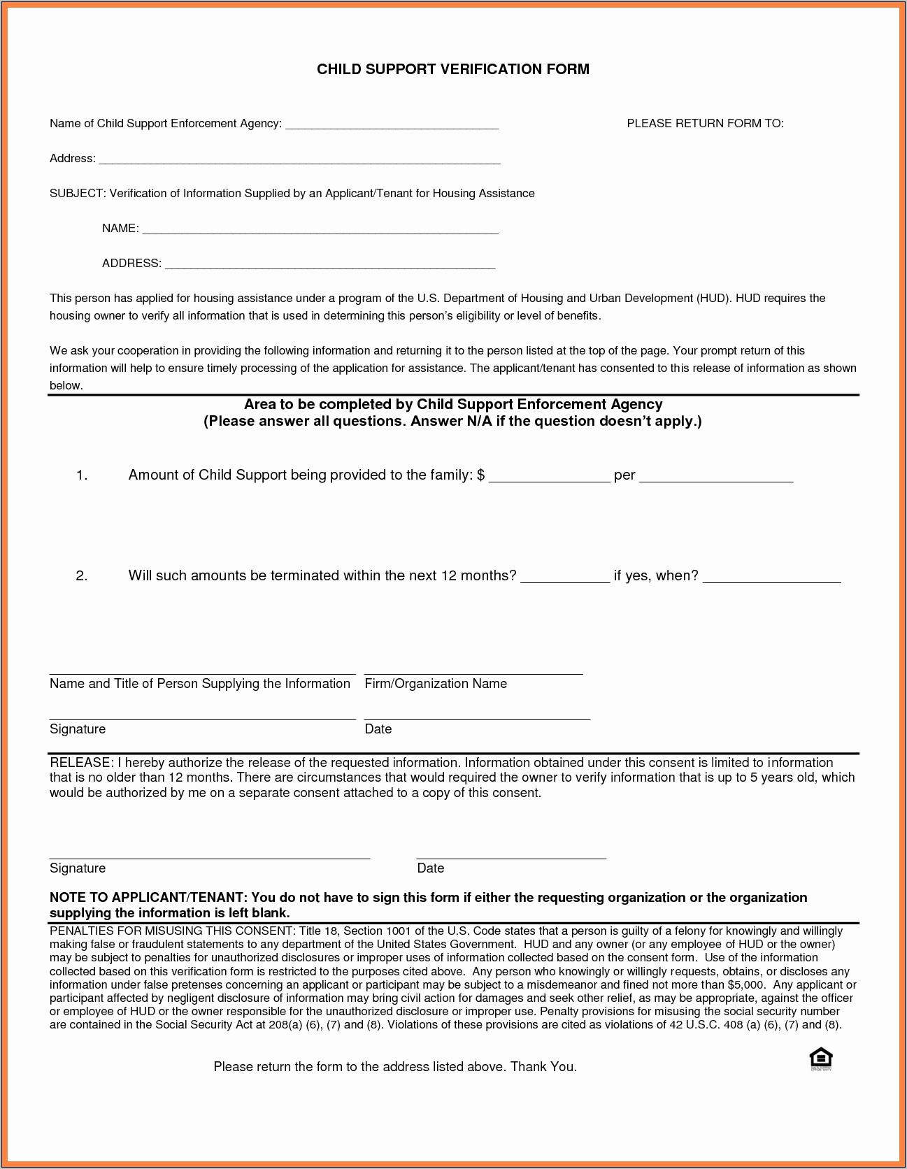 Voluntary Child Support Agreement Form Florida
