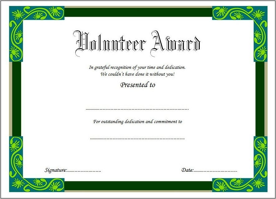 Volunteer Recognition Certificate Template