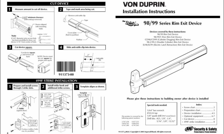 Von Duprin 99 Exit Device Template