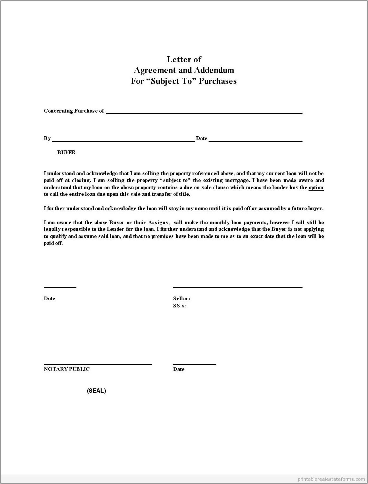 Waiver Form Agreement Purchase Sale