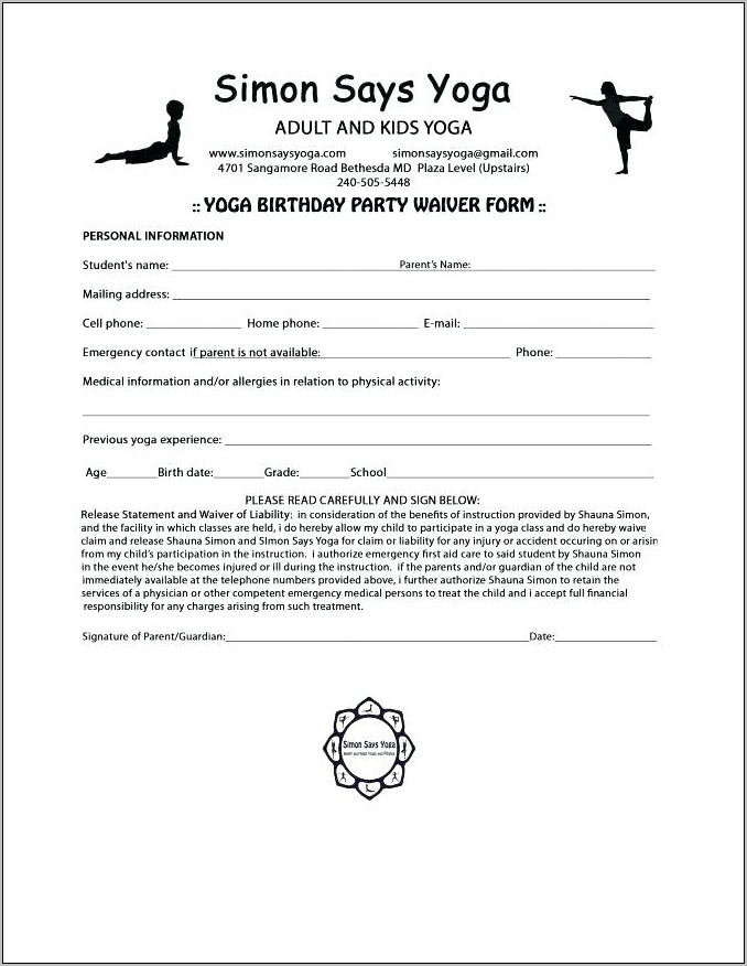 Waiver Form Template For Yoga Class