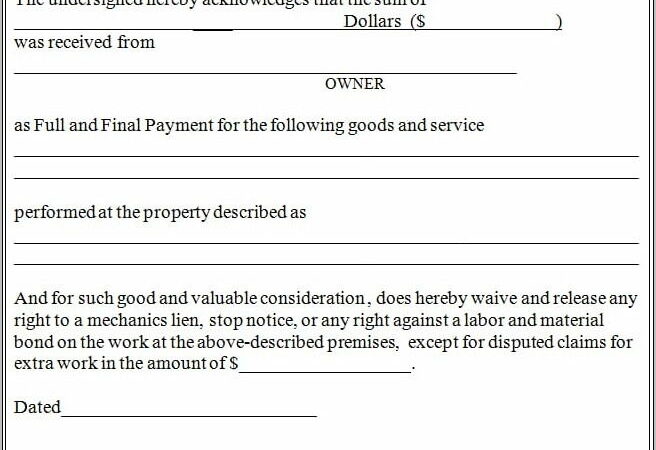 Waiver Of Builders Lien Template