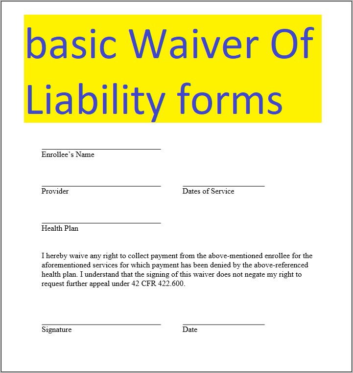 Waiver Of Liability Sample