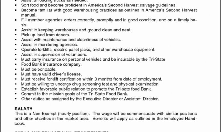 Warehouse Manager Job Description Sample