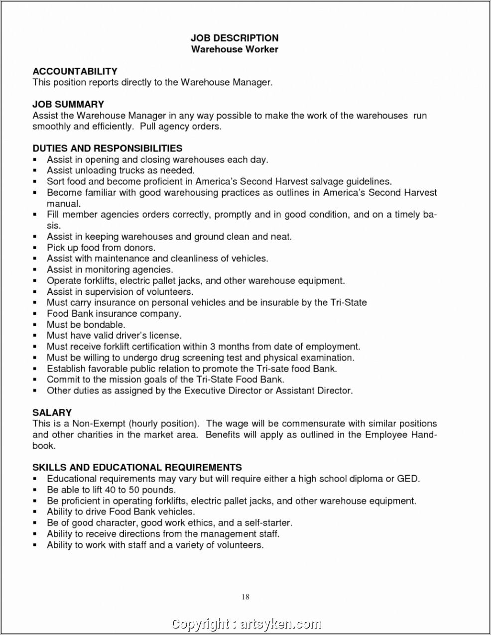 Warehouse Manager Job Description Sample