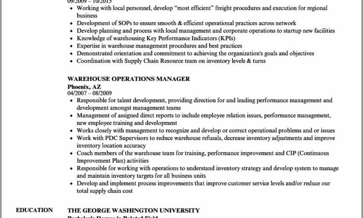 Warehouse Operations Manager Job Description Sample