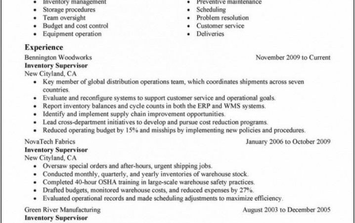 Warehouse Supervisor Resume Templates