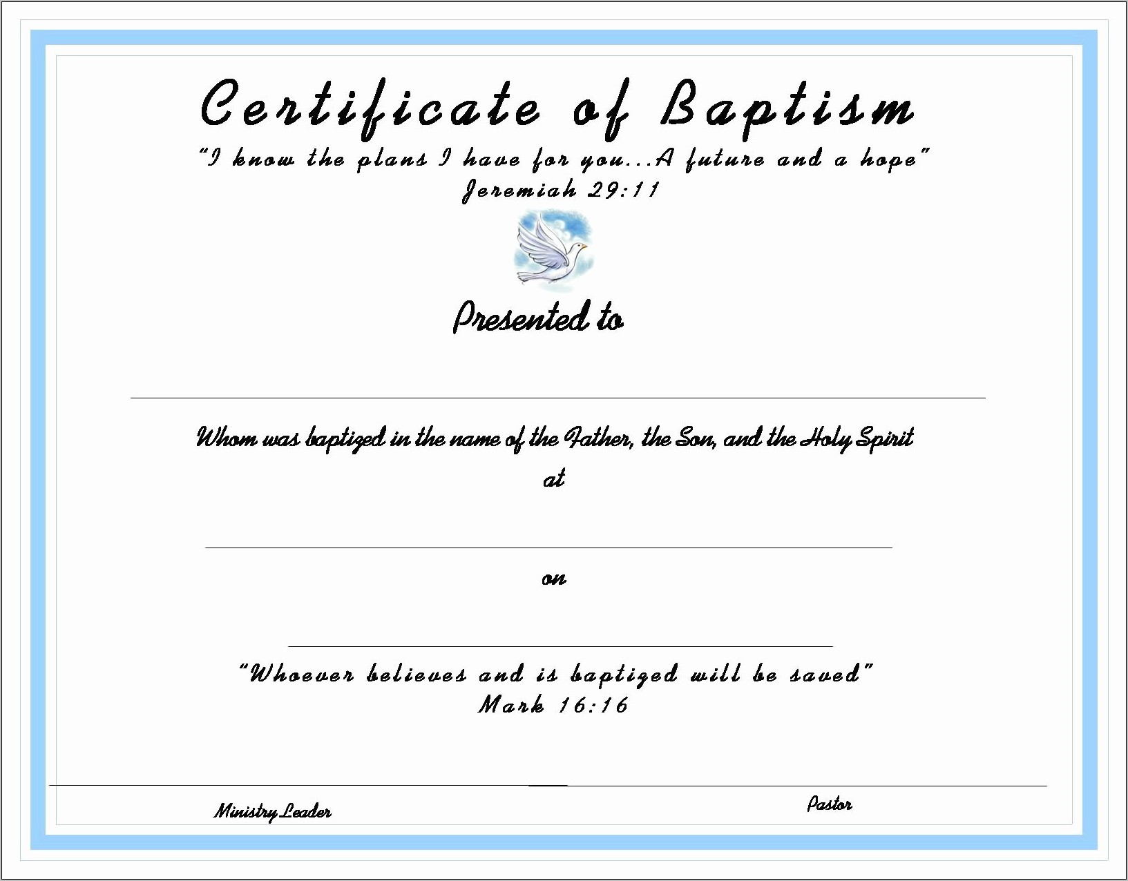Water Baptism Certificate Template Free
