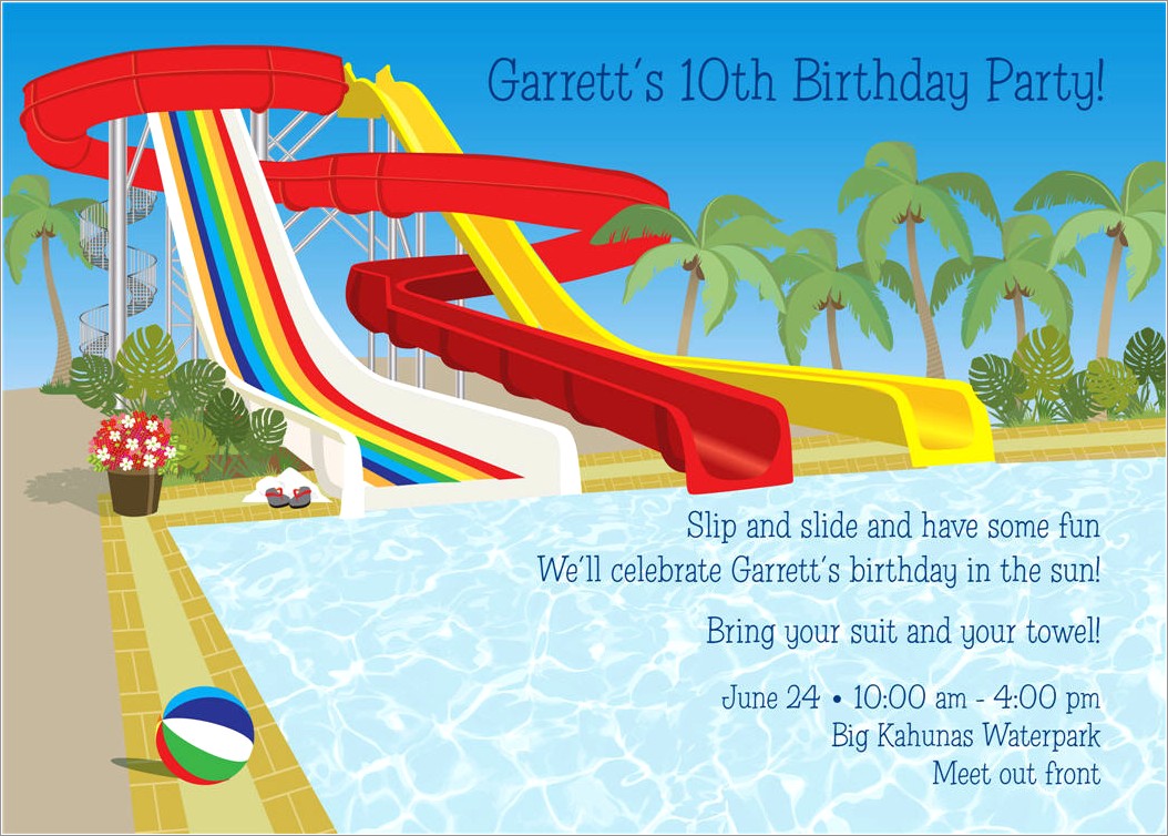 Water Slide Birthday Invitations