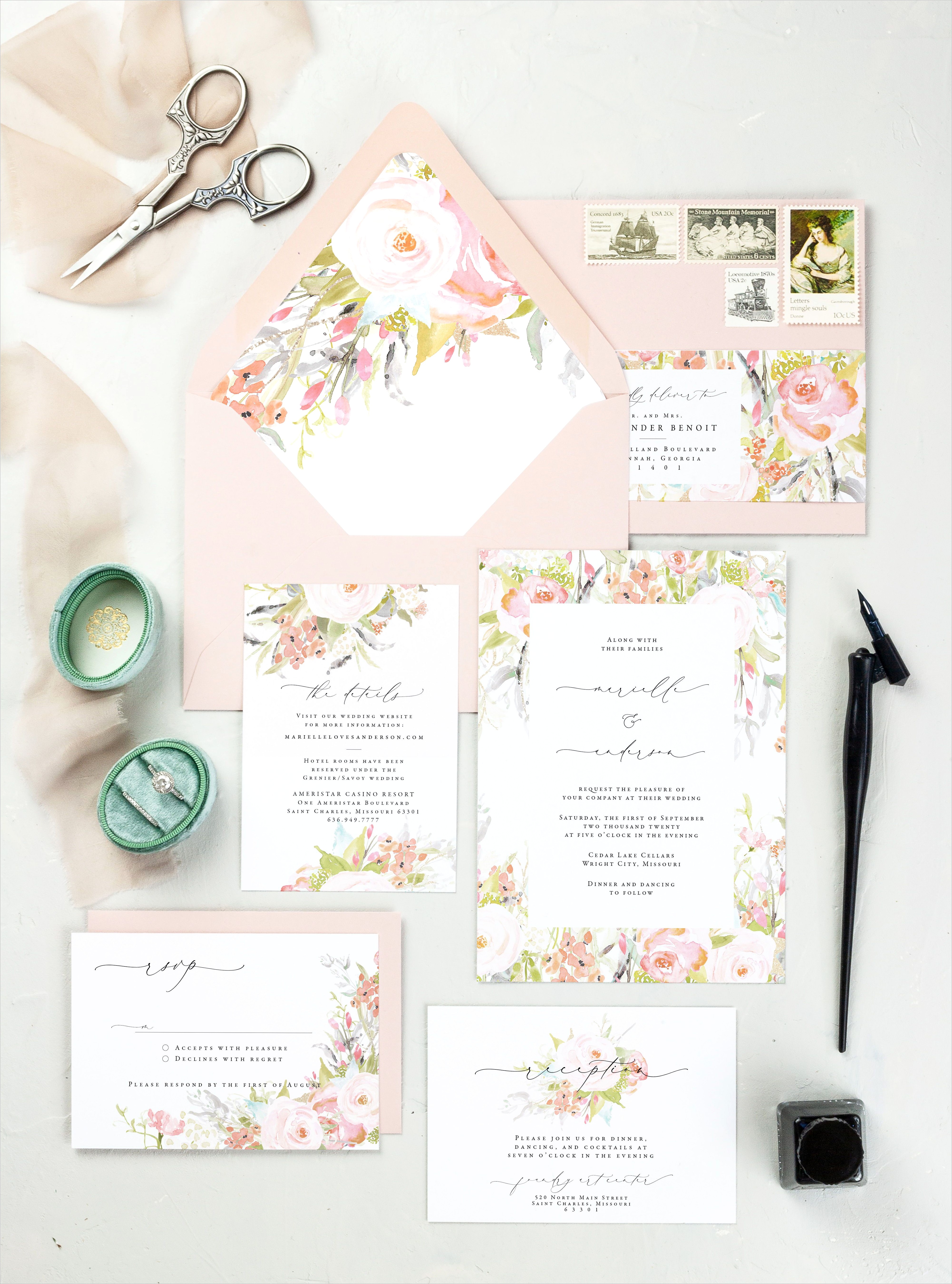 Watercolor Floral Wedding Invitations