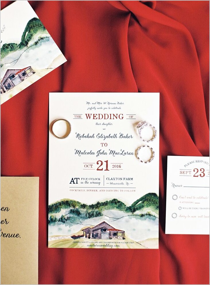 Watercolor Mountain Wedding Invitations