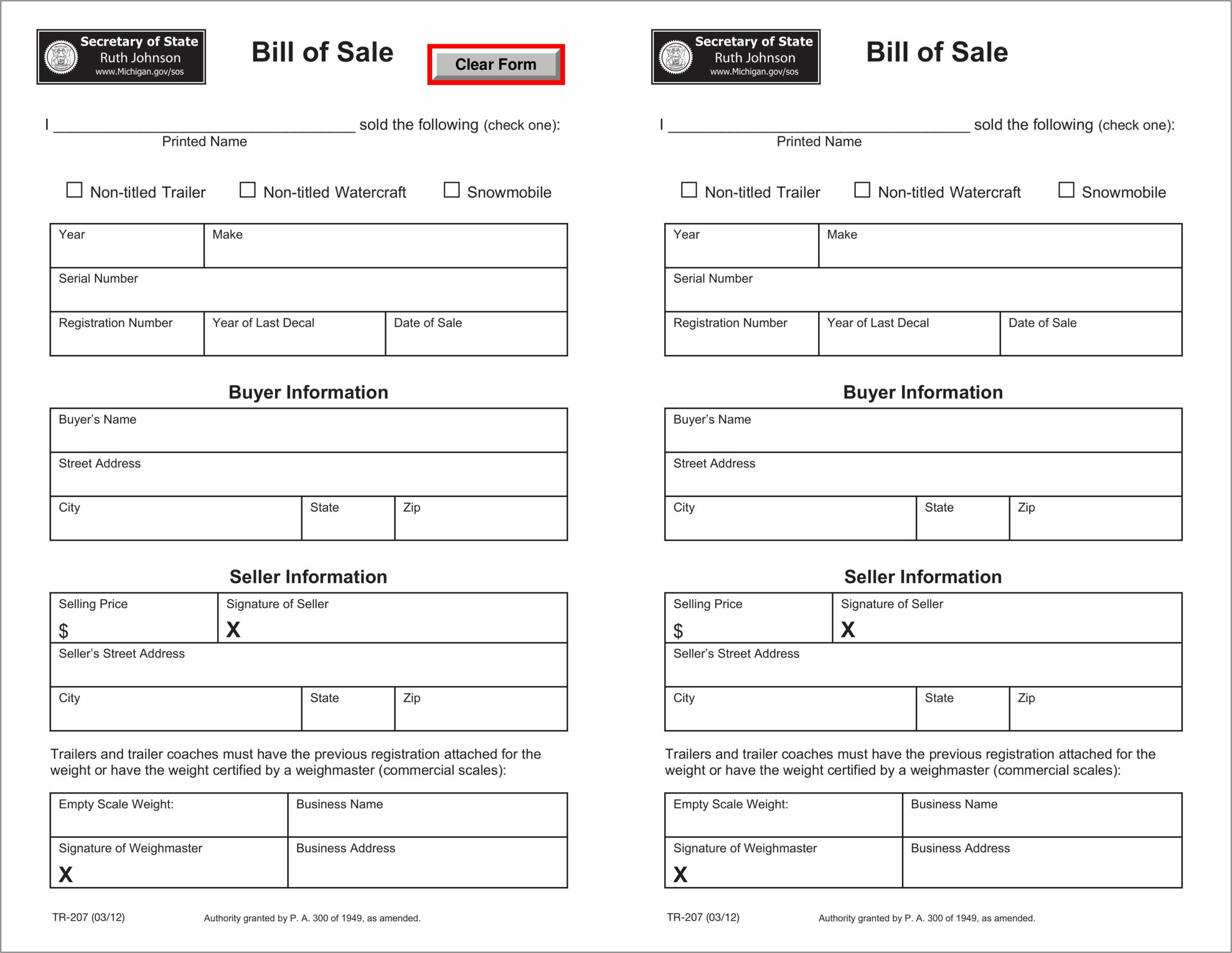 Watercraft Bill Of Sale Form Free