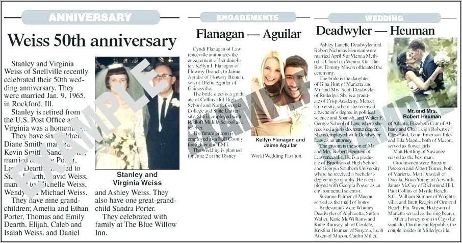 Wedding Announcement Samples For Newspaper