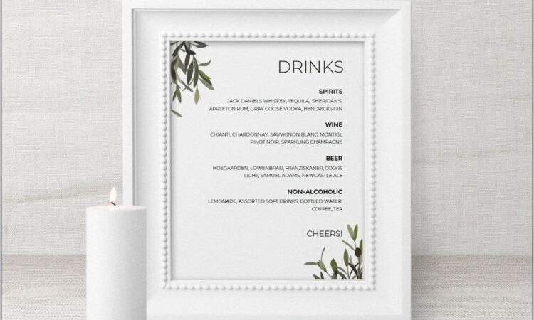 Wedding Bar Drink Menu Template