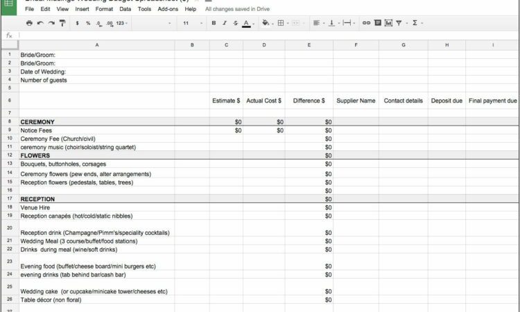 Wedding Budget Spreadsheet Template Uk