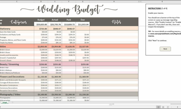 Wedding Budget Template Pdf