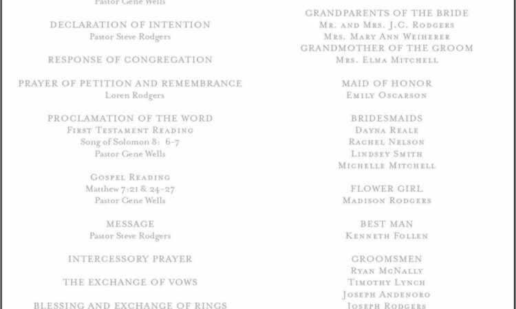 Wedding Ceremony Program Template Catholic