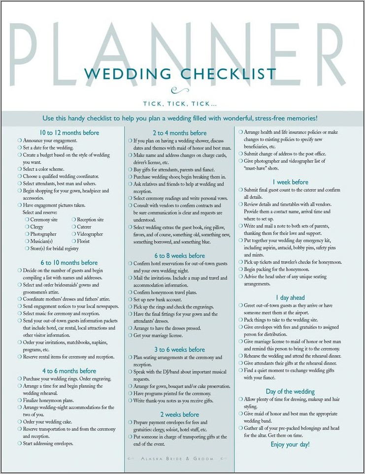 Wedding Coordinator Checklist Template