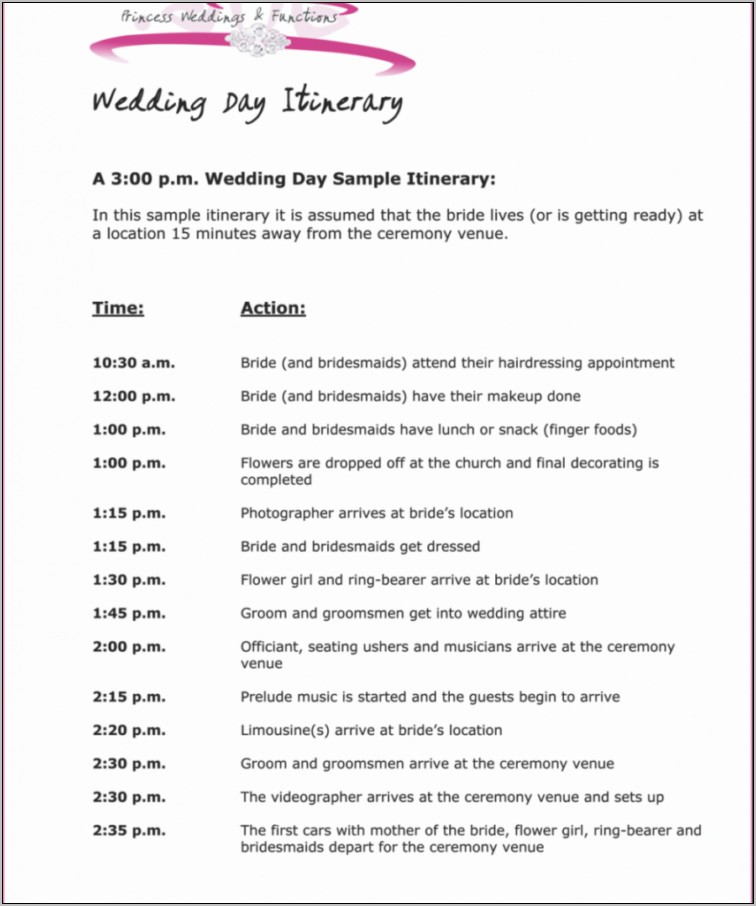 Wedding Day Itinerary For Guests Template