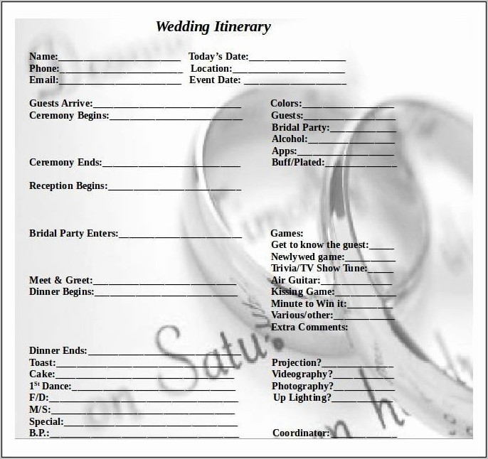 Wedding Day Itinerary Template Pdf