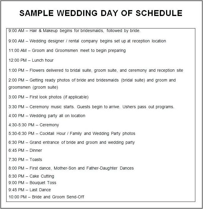Wedding Day Schedule Template Uk