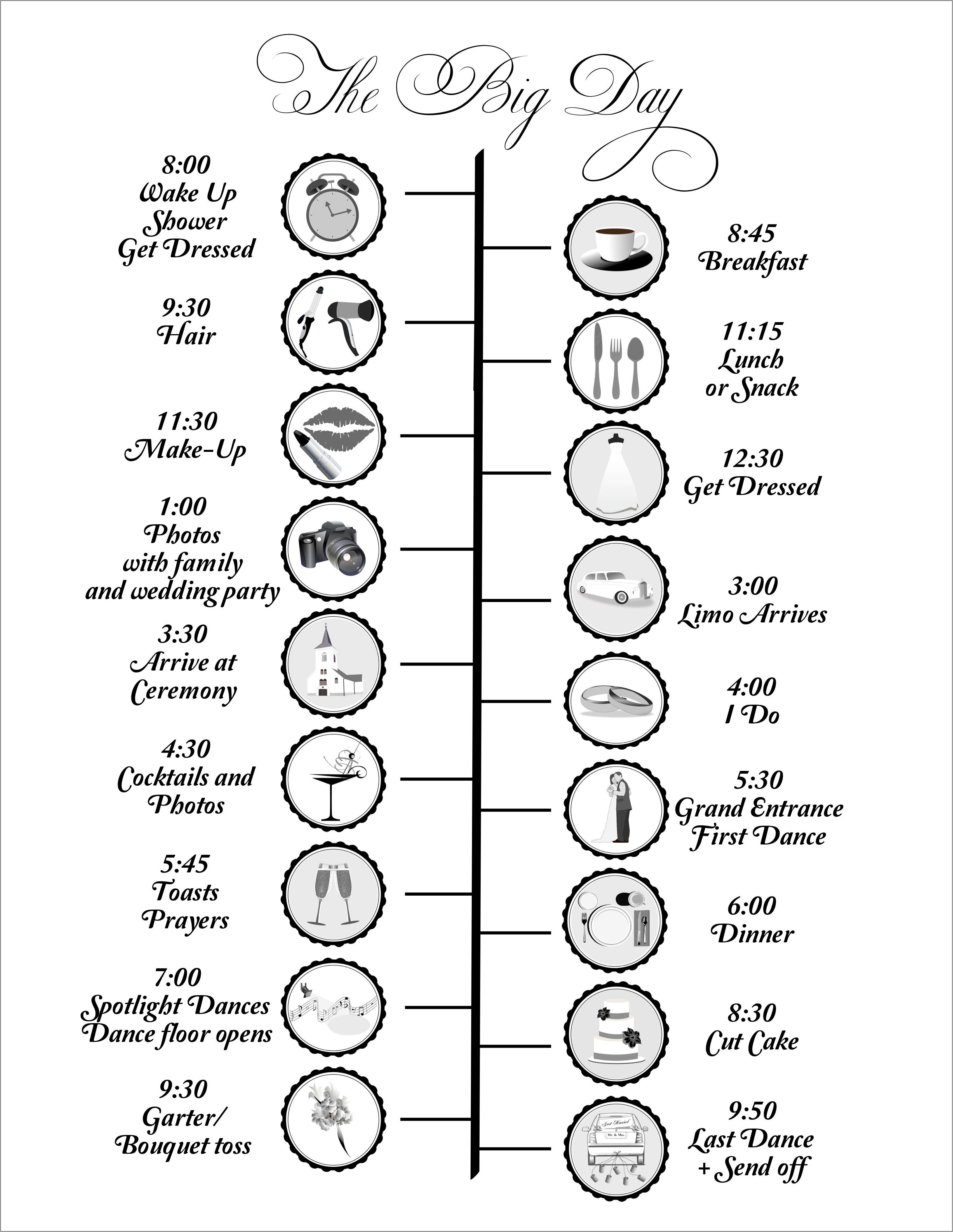 Wedding Day Timeline Templates