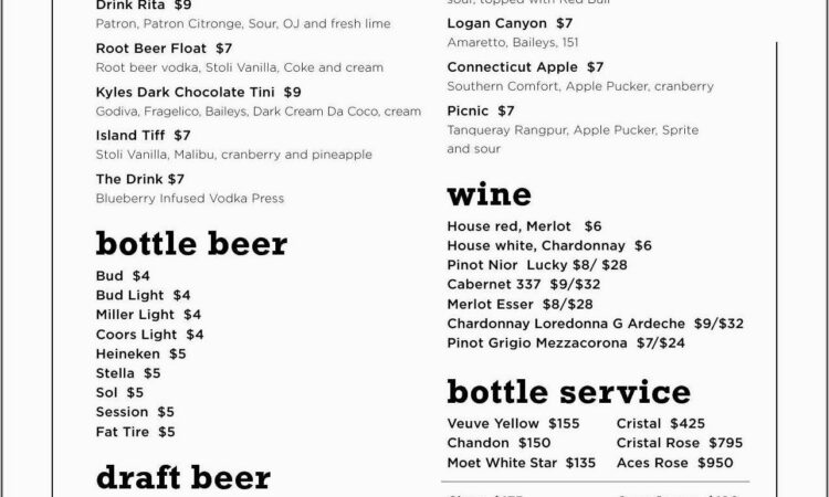 Wedding Drink Menu Templates Microsoft Word