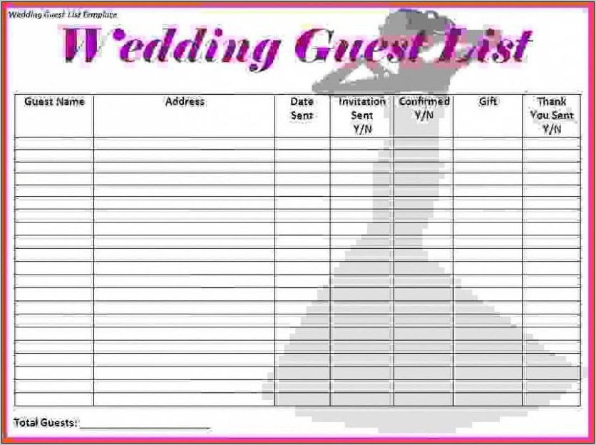 Wedding Guest List Template Pdf