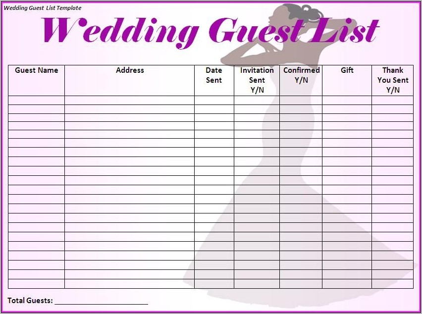 Wedding Guest List Template Printable
