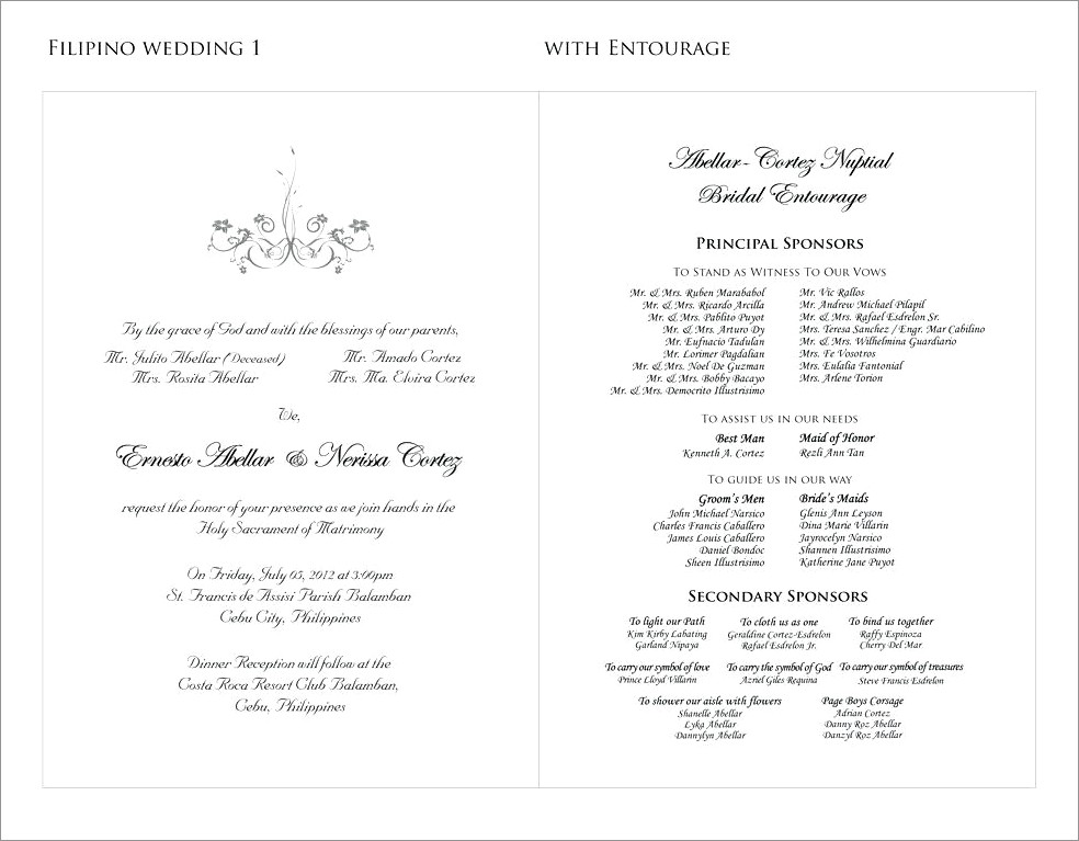 Wedding Invitation Principal Sponsors Wordings