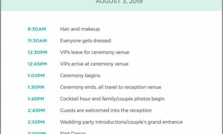 Wedding Itinerary For Guests Template Free