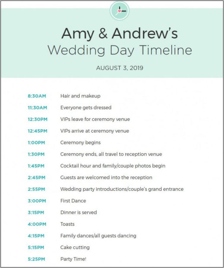 Wedding Itinerary For Guests Template Free