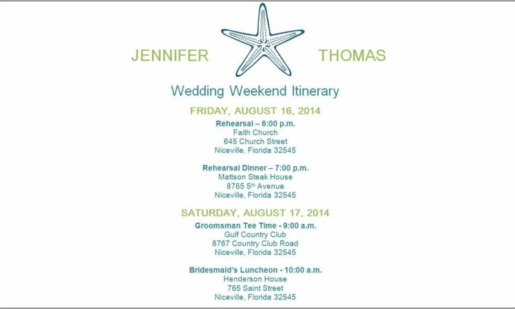 Wedding Itinerary Timeline Template