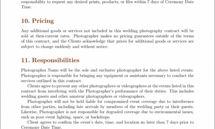 Wedding Photography Cancellation Contract Template