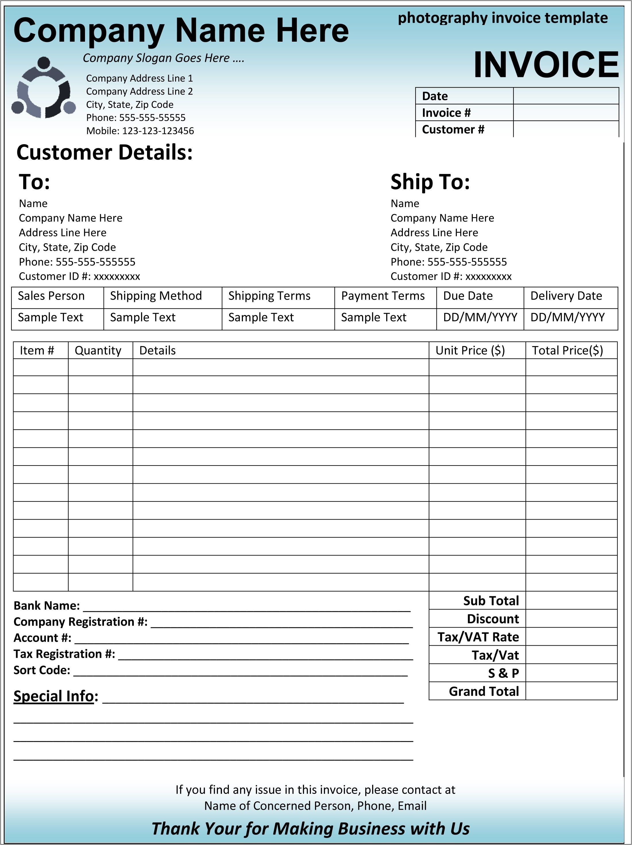 Wedding Photography Invoice Example