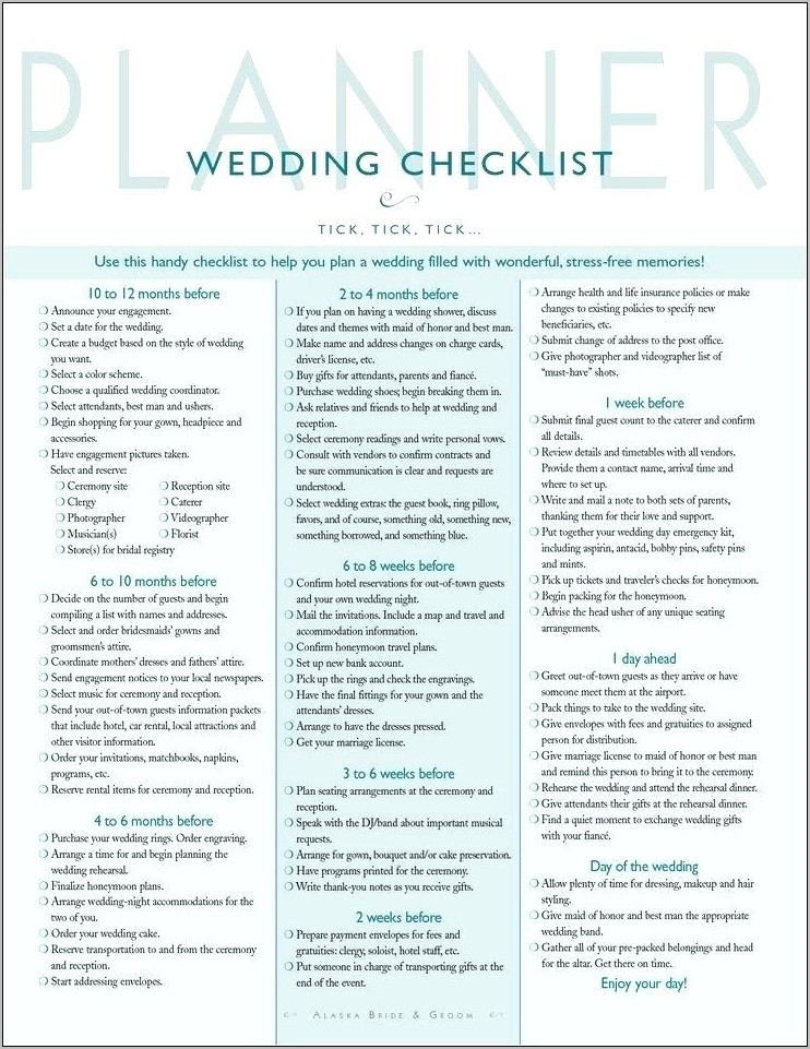 Wedding Planner Checklist Form