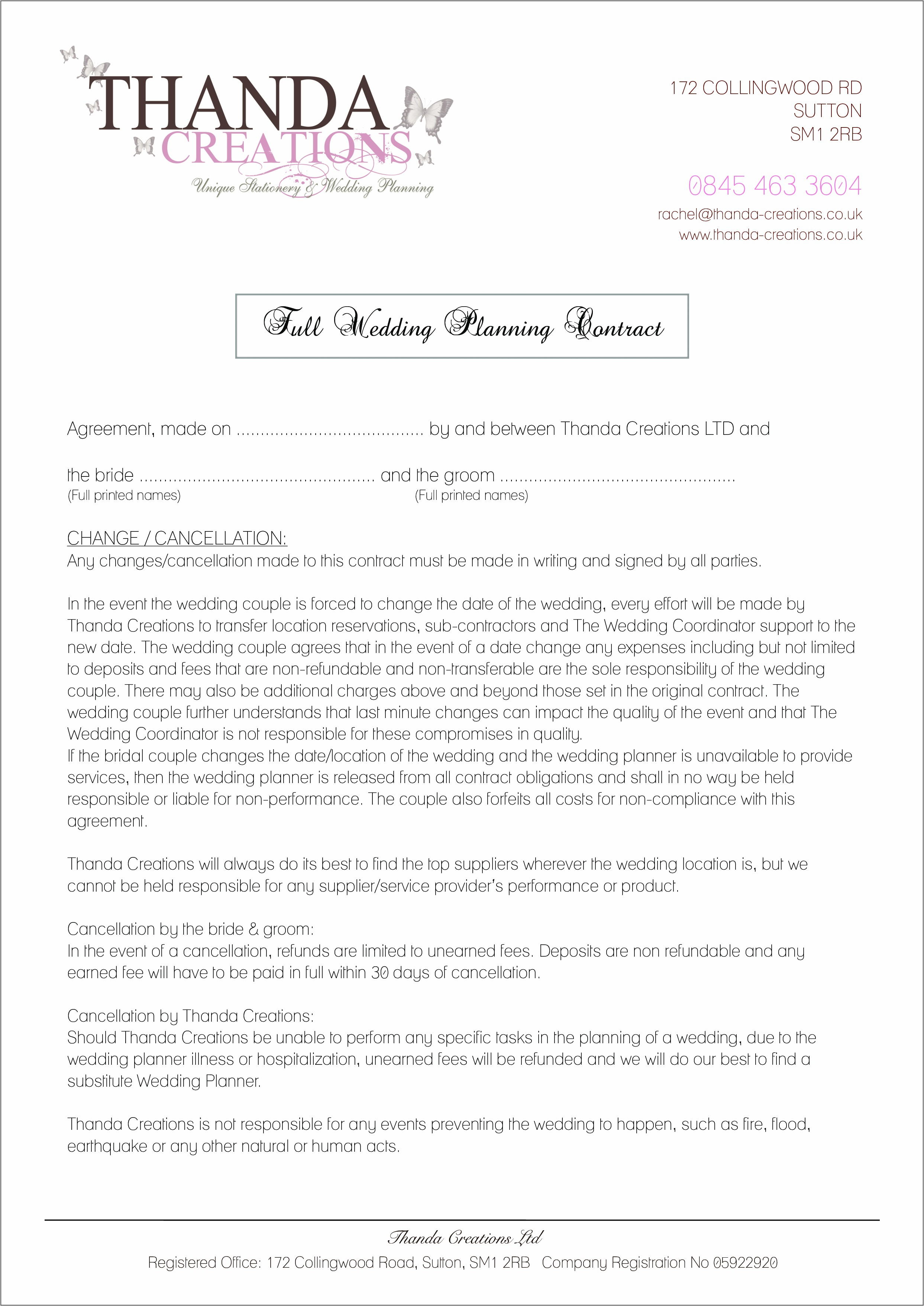 Wedding Planner Contract Templates