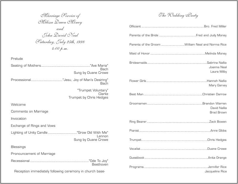 Wedding Program Format Samples