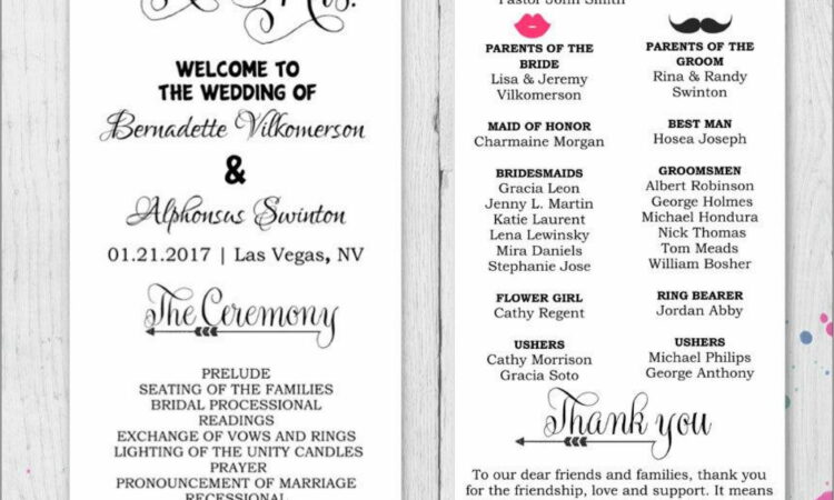 Wedding Programs Templates Free Tri Fold