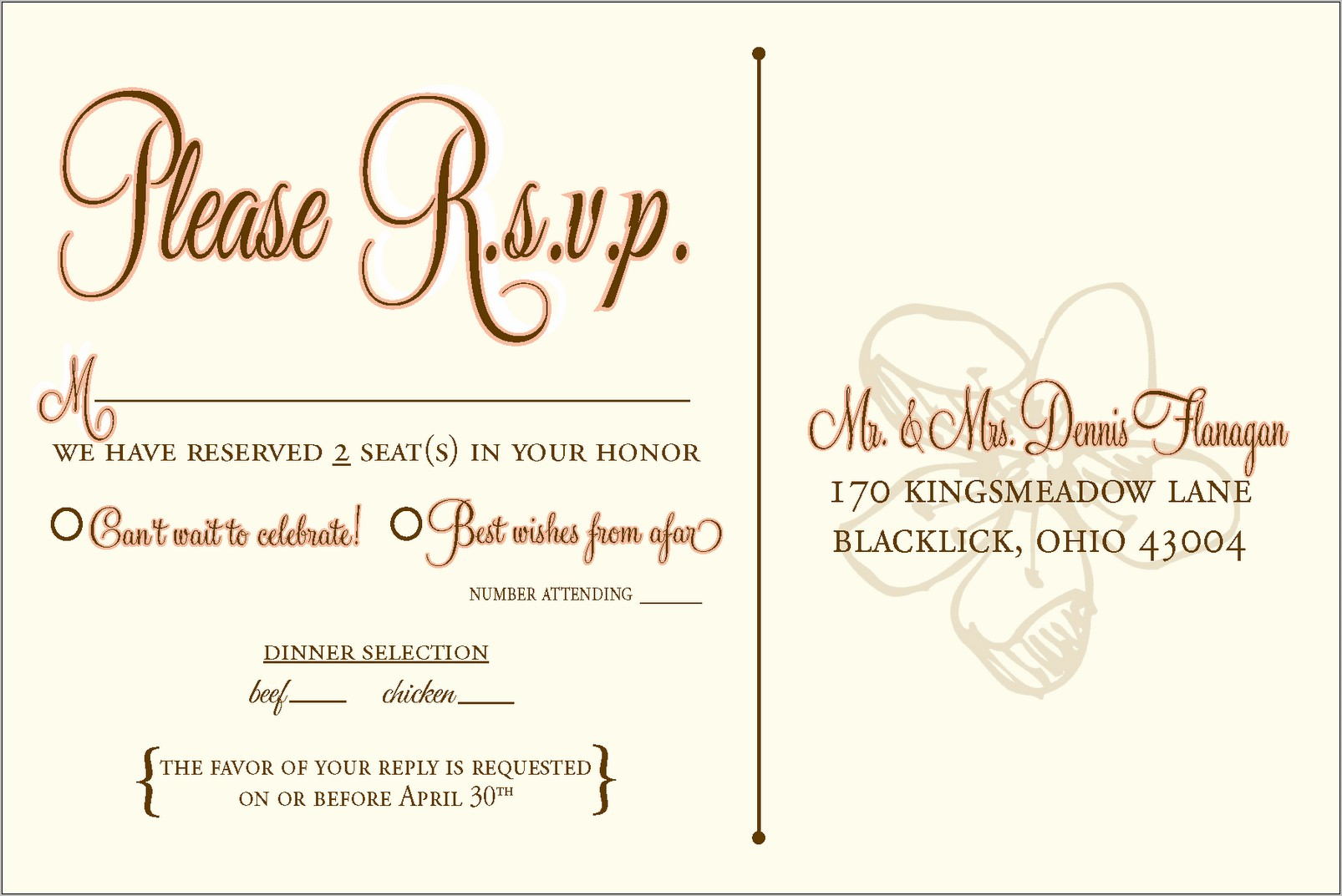 Wedding Reception Card Sample Wording