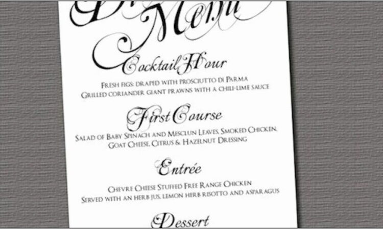 Wedding Reception Menu Template Free