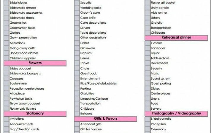 Wedding Reception Planning Checklist Printable