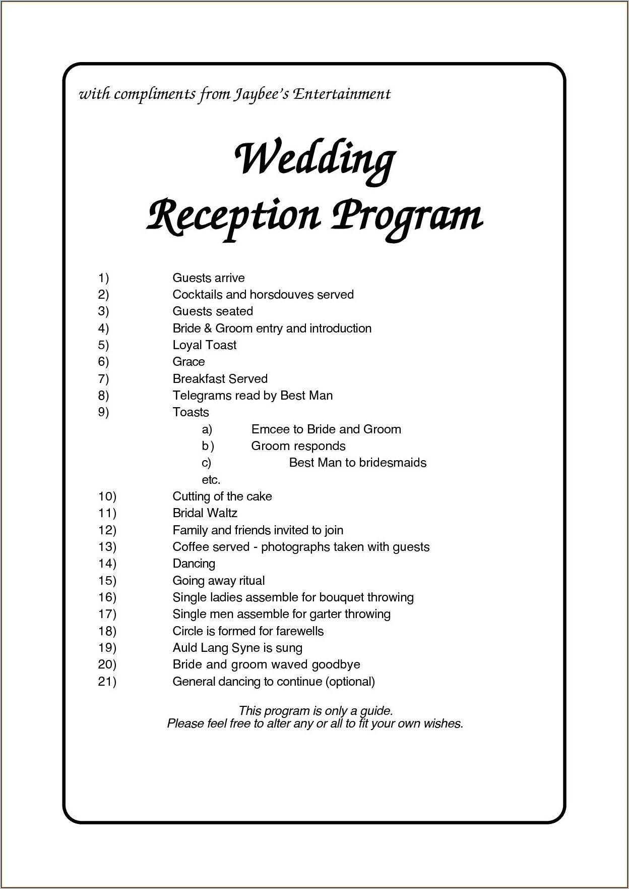 Wedding Reception Program Template Free