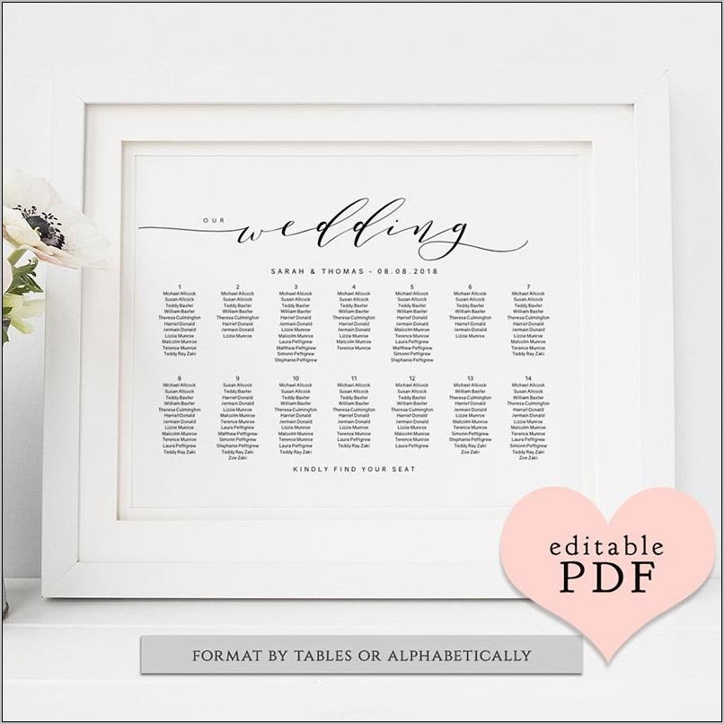 Wedding Table Seating Chart Printable