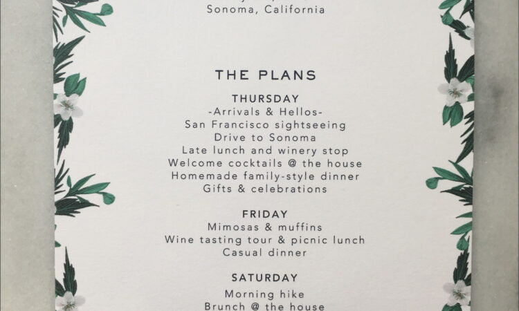 Wedding Weekend Itinerary Template Word