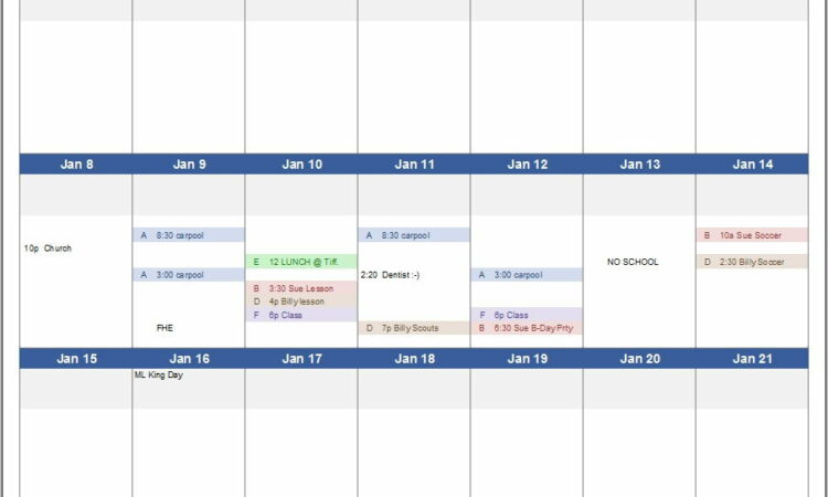 Weekly Calendar Schedule Template Free