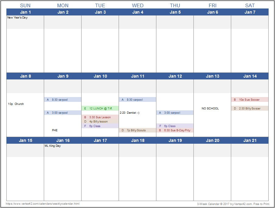 Weekly Calendar Schedule Template Free