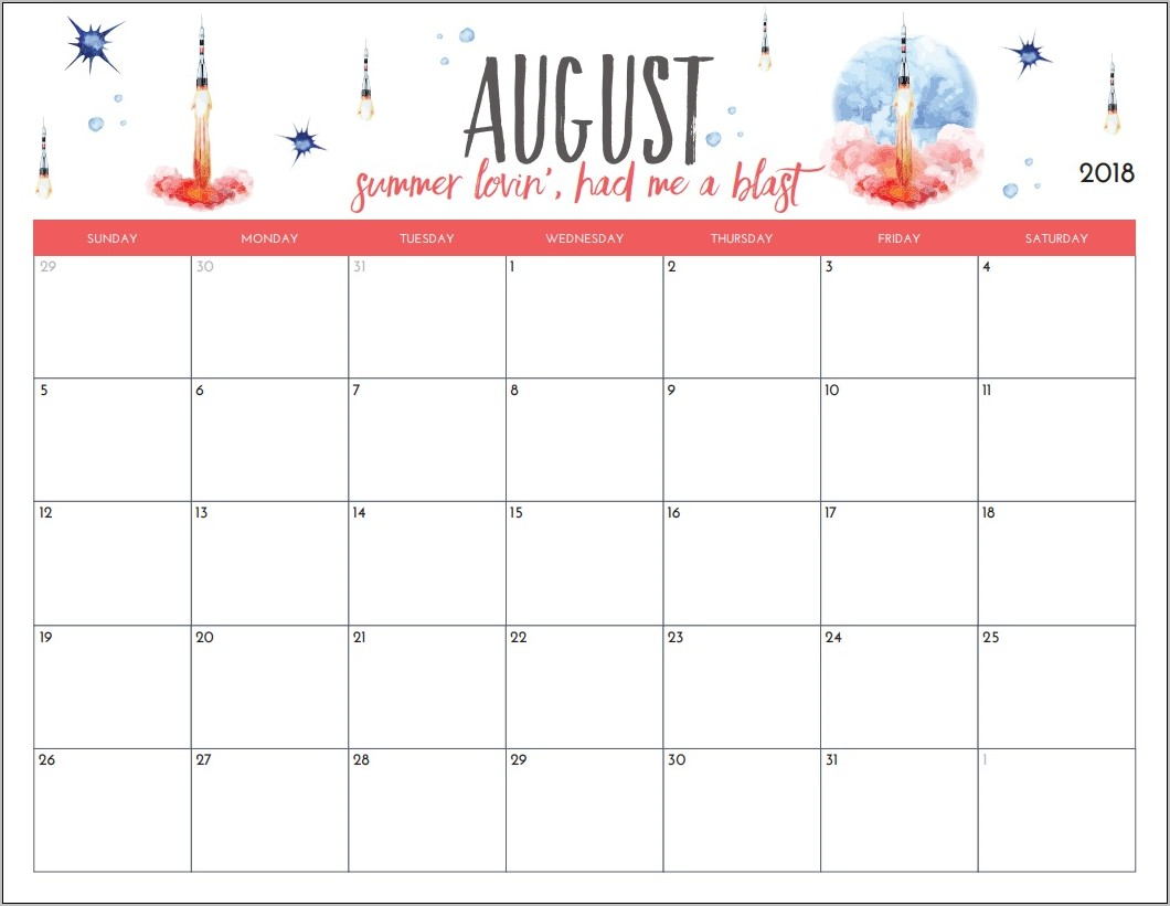Weekly Calendar Template August 2017