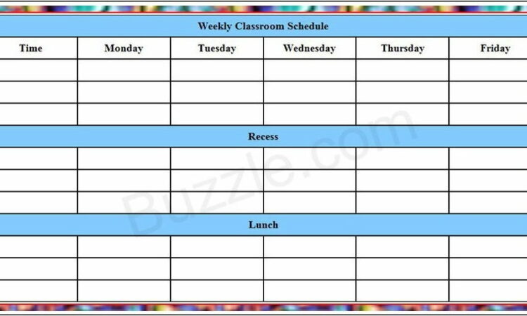 Weekly Class Schedule Template Printable